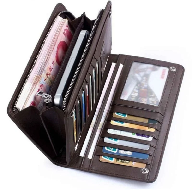 New Gifts Biofold Checkbook Purse Card Holder Coin Bag Leather Wallet Long Zipper Large Capacity ...