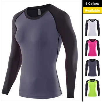 

Women Sports Long-sleeve T-shirt Black and Red / Grey / Green / White stitching Fitness Running Yoga Tops Girls Quick-dry Gym