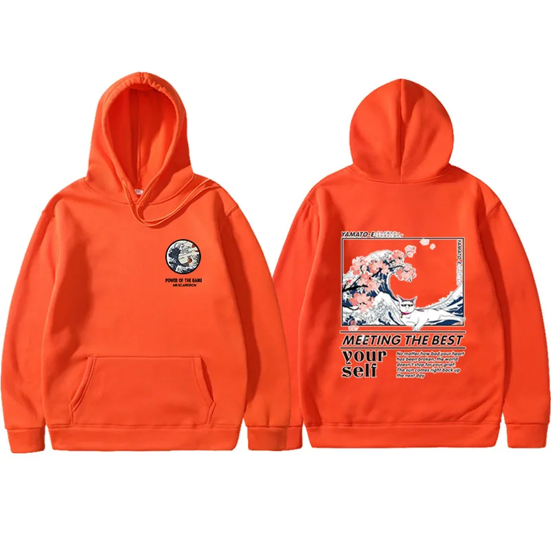 2019 Screw thread Cuff Hoodie Multiple styles Japanese Funny Cat Wave Hoodies Sweatshirt Hip Hop St