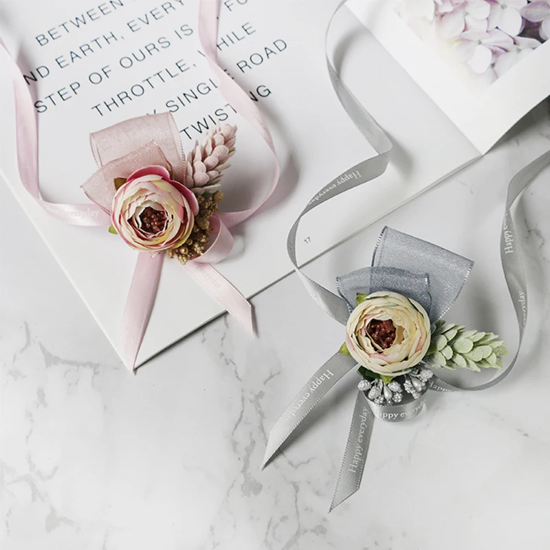 

elegant wrist flowers silk rose ribbon artificial flower party wedding decoration bride bridemaid corsages hand flower