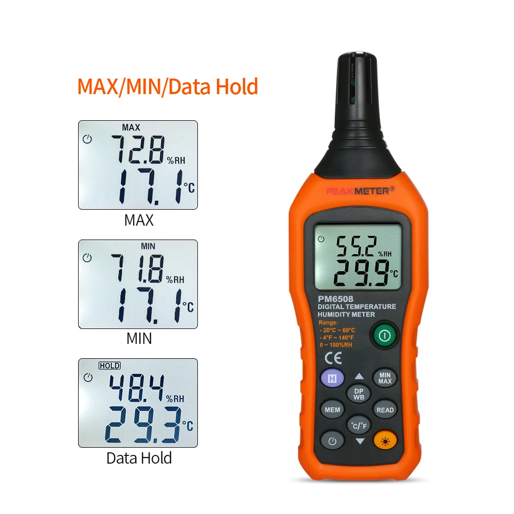 PEAKMETER PM6508 портативный цифровой измеритель температуры и влажности ЖК-Термогигрометр мини-термометр гигрометр Psychrometer