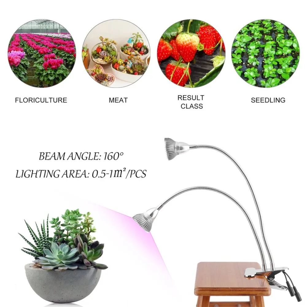 

Double Head Clip Style 60W LED Plant Desktop Light Growth Grow Lamp For Office Home Indoor Garden Greenhouse EU Plug LED Light