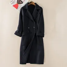Coat Women 2016 New Fashion Winter/Autumn Double Breasted Slim Turn-down Collar Wool Coats S M L Size Black Color Abrigos Mujer