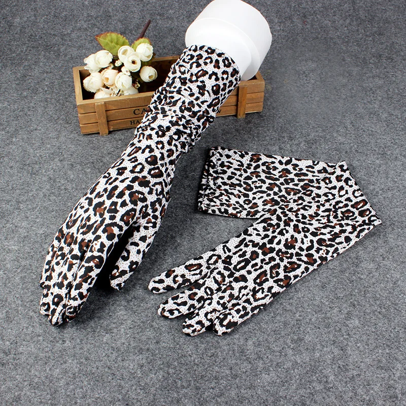 Women Leopard Gloves Long Sunscreen Glove Woman Summer Spring High Elastic Thin Anti-UV Driving Gloves Opera Glove Elbow