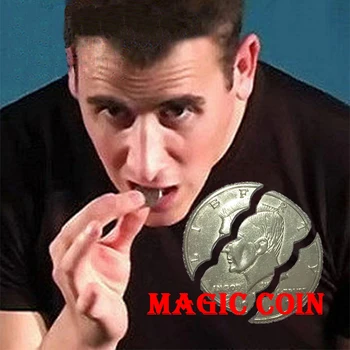 

Two Fold Bite Coin Dollars Magic Close-Up Street Magic Tricks Prop Bite Coin And Bite Currency Restore Half Illusion Magic Props