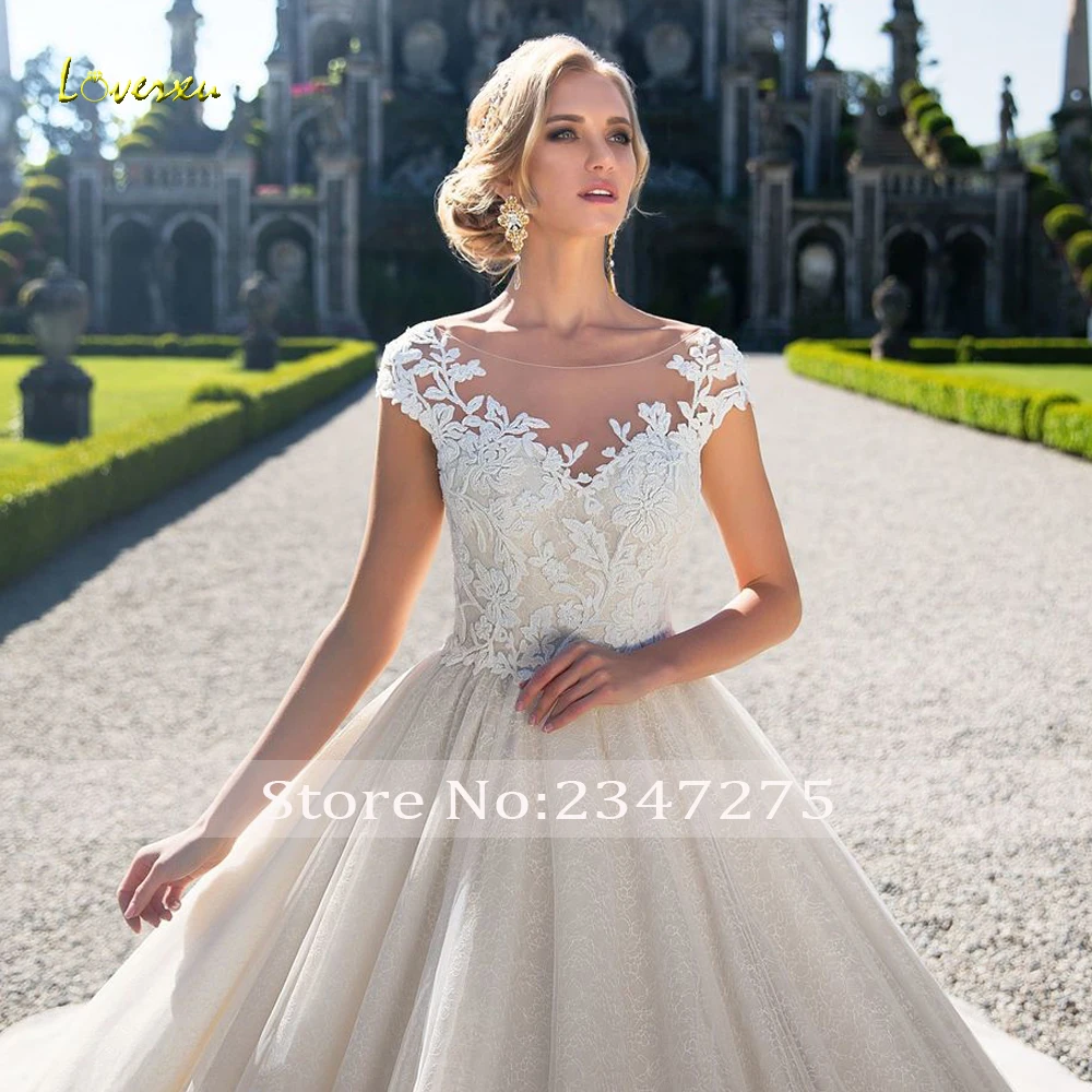 Loverxu Vestido De Noiva, сексуальные кружевные свадебные платья с открытой спиной,, Роскошные Аппликации, расшитые бисером, со шлейфом, принцесса, ТРАПЕЦИЕВИДНОЕ свадебное платье