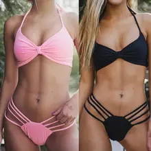 Новинка горячая распродажа женский комплект бикини с бантом Высокая талия Купальник Холтер бандаж пляжная одежда пуш-ап Мягкий купальник низкая талия пляжная одежда