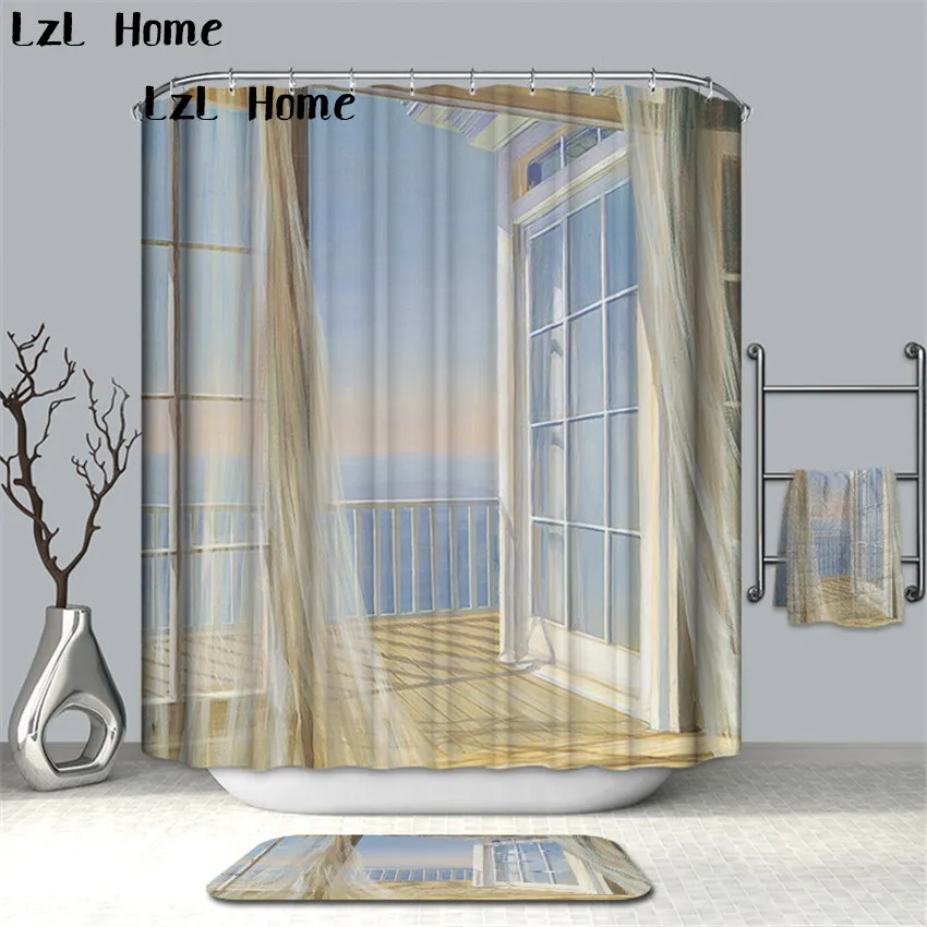 LzL домашний 3D водопад пейзаж водонепроницаемый занавеска для душа Товары для ванной креативная полиэфирная занавеска для ванной Cortina De Bano крючки
