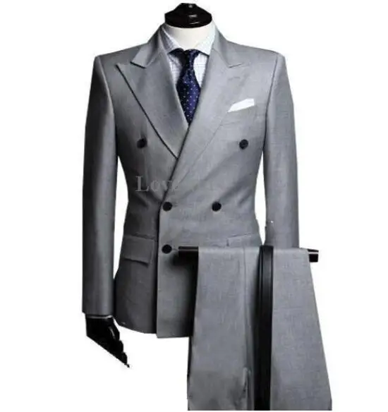 Grey Men Suits Double Breasted Groom Tuxedos 2 Pieces( Jacket+Pants) Groomsmen Best Men Wedding Suit Formal Business Suit Grey Men Suits Double Breasted Groom Tuxedos 2 Pieces( Jacket+Pants) Groomsmen Best Men Wedding Suit Formal Business Suit