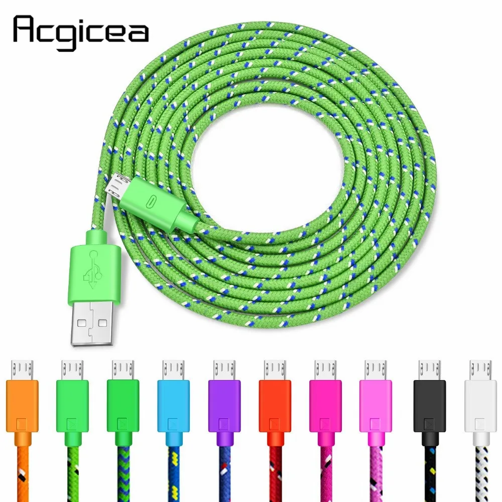 Nylon Micro USB Cable 2A Fast Charging Charger Microusb Cable For Samsung Xiaomi Tablet Android Mobile Phone Wire Cord 1m 2m 3m