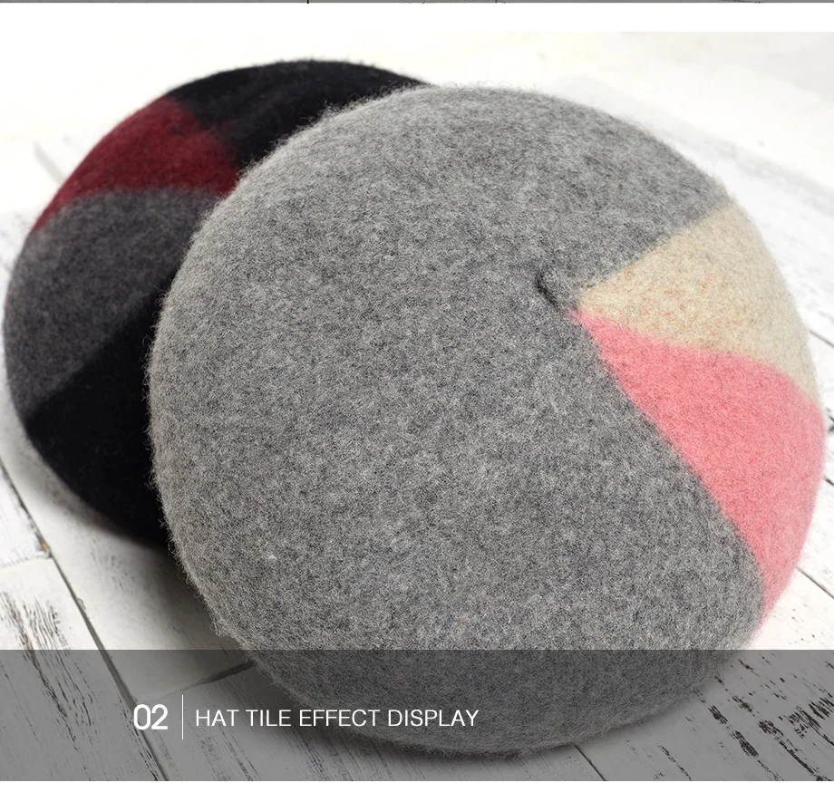 Beret Female 100% Cashmere Hats For Women Winter Flat Cap Wool Knit Hats Lady Three-color Patchwork Berets Painter Hat Beanie (12)