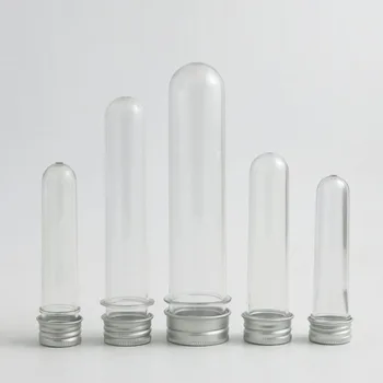 

New 10ml 15ml 30ml 40ml 100ml test tube with aluminum cap clear plastic cosmetic tube Candy Cosmetic Case 1oz 24pcs