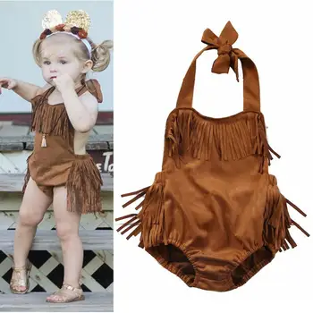 

2017 Ins Baby Girls Tassels Vintage Rompers Cute Toddler Infant Soft Suede Leather Summer Clothing Hot Sell