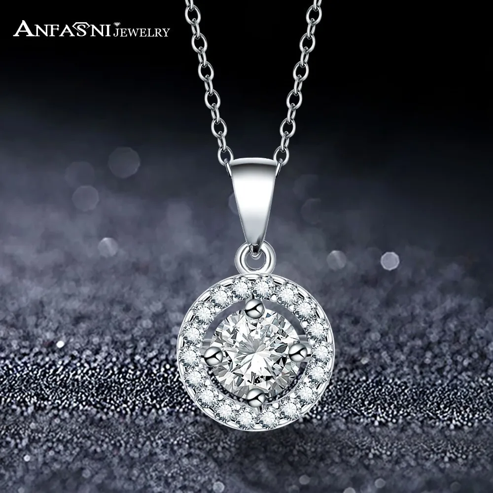 

ANFASNI Romantic Jewelry Necklaces & Pendants For Wedding Silver Color AAA Cubic Zircon Stone Pendant Necklaces For Women Gift