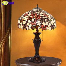 Стеклянная художественная лампа для гостиной, кабинета, спальни, прикроватная настольная лампа, кленовый лист, теплое витражное стекло, декоративное настольное освещение