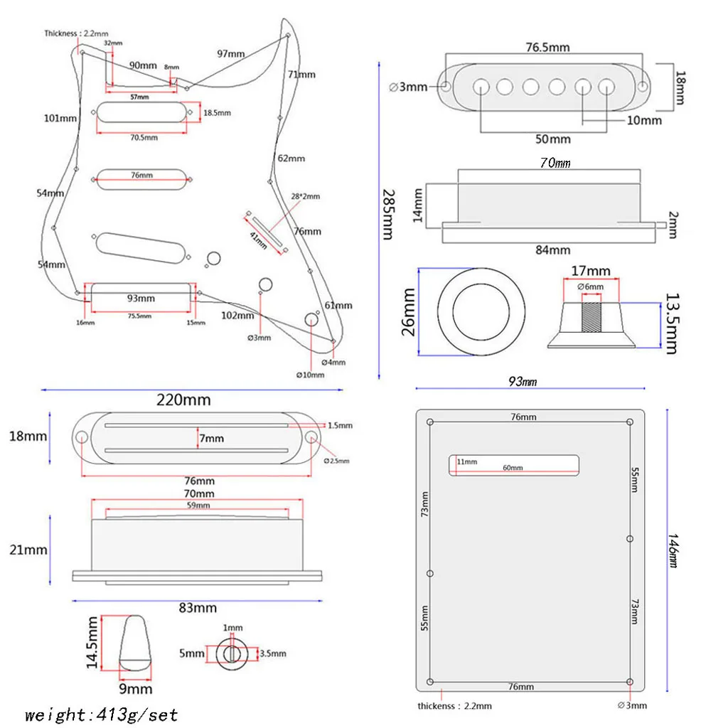 3 Ply Electric Guitar Prewired Loaded Pickup Pickguard Scratch Plate with Back Cover Mounting Screws