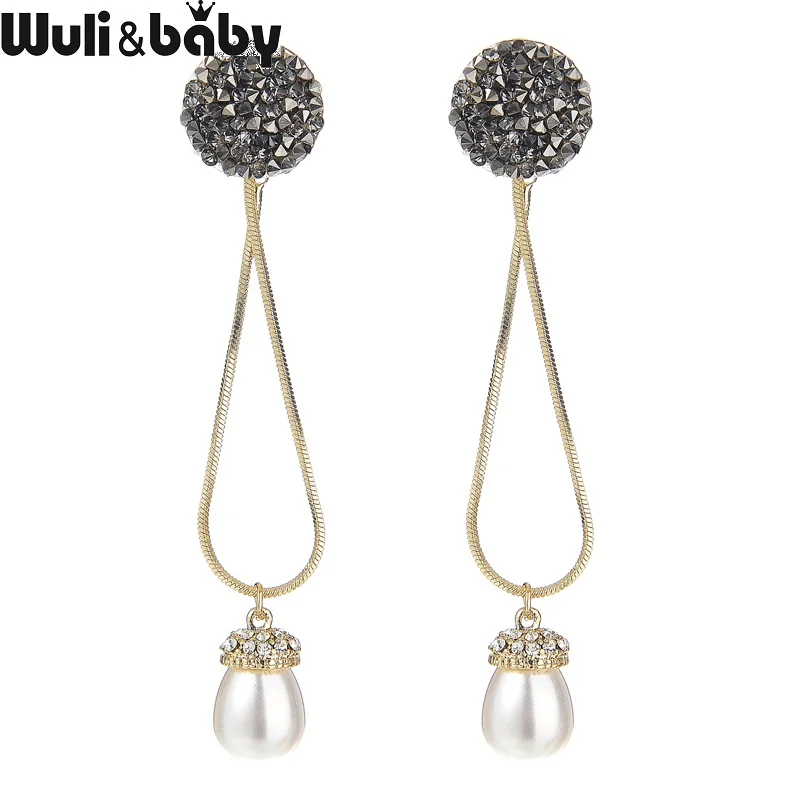 

Wuli&baby New Statement Drop Earrings Black Glitter Round Simulated Pearl Dangle Earrings Jewelry