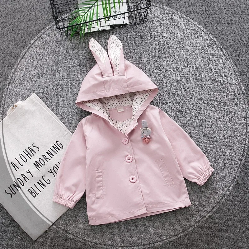 

KISBINI Autumn Spring Baby Grisl Coat Jacket Hooded Button Cute Rabbit Design Toddler Windbreaker Coat For Kids Girls Clothes