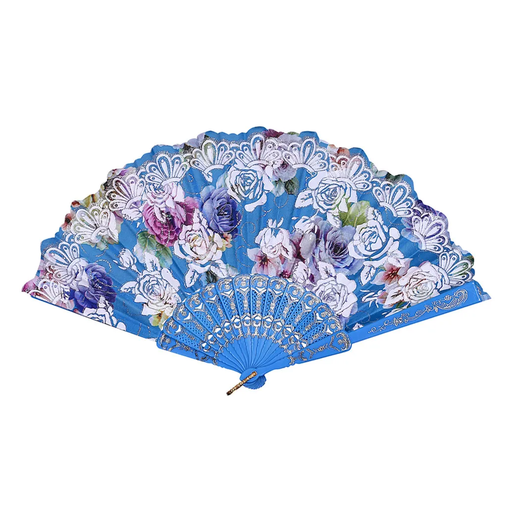 

Chinese Style Lace Hand Held Folding Rose bronzing Fan Dance Party Wedding Decor Flower pattern Y46