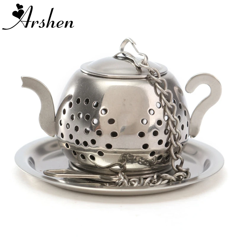 

Arshen New Stainless Steel Loose Teapot Shape Tea Leaf Infuser with Tray Lovely Convenient Spice Drinking Strainer Herbal Filter