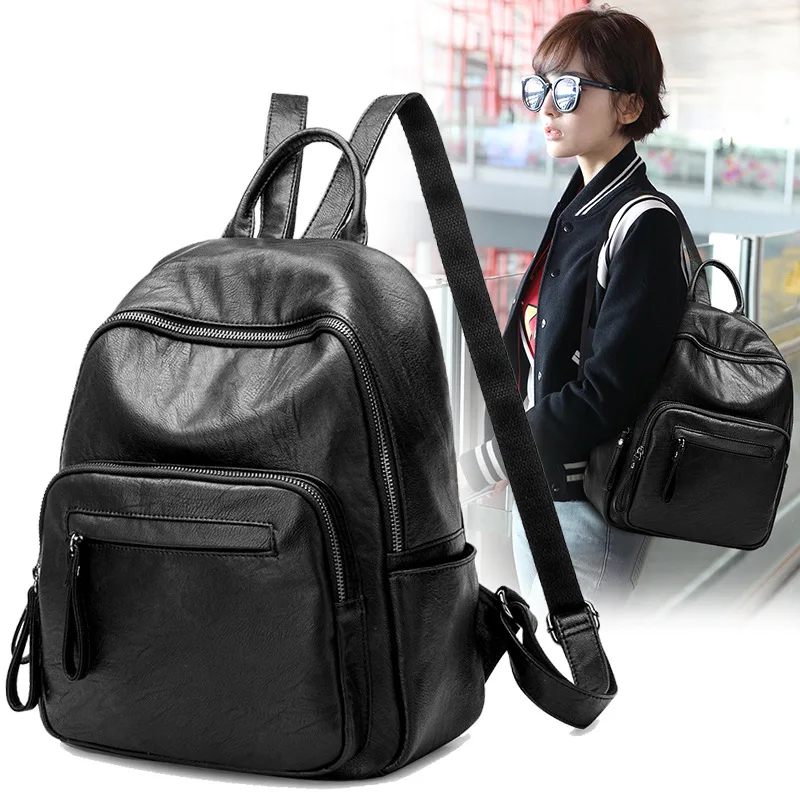 

Double shoulder bags Korean version 2019 new fashion lady soft leather travel backpack leisure fashion leather girl bags