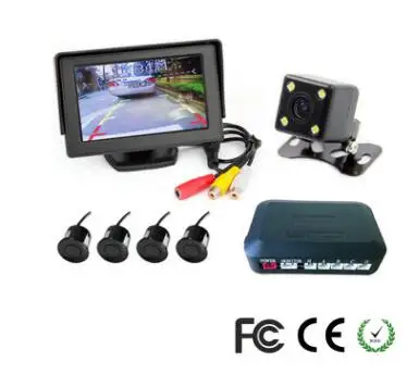 

auto reverse camera monitor 4.3"mirror screen with 4 sensor park for car reversing aid parking monitor visible security system