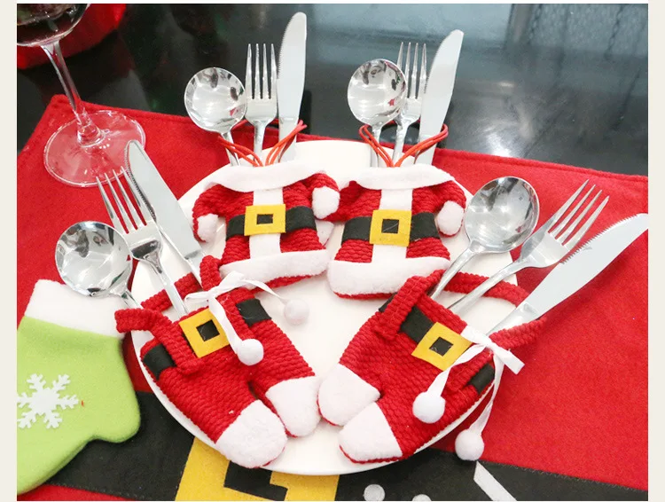 6 шт. столовые приборы нож Чехлы для вилок Санта Одежда Сумки для столового серебра чехол костюм рождественские украшения вечерние принадлежности