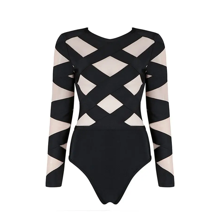2018 New Spring Rompers Bandage Jumpsuit Black Apricot Patchwork Long Sleeve O-Neck Celebrity Party Sexy Bodycon Bodysuit Women 2018 New Spring Rompers Bandage Jumpsuit Black Apricot Patchwork Long Sleeve O-Neck Celebrity Party Sexy Bodycon Bodysuit Women