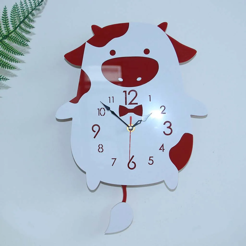 Fashion Cartoon swinging cow clock Nordic Style Hedgehog Wall Clock Silent Simple Wooden for Home Living Room bedroom | Дом и сад