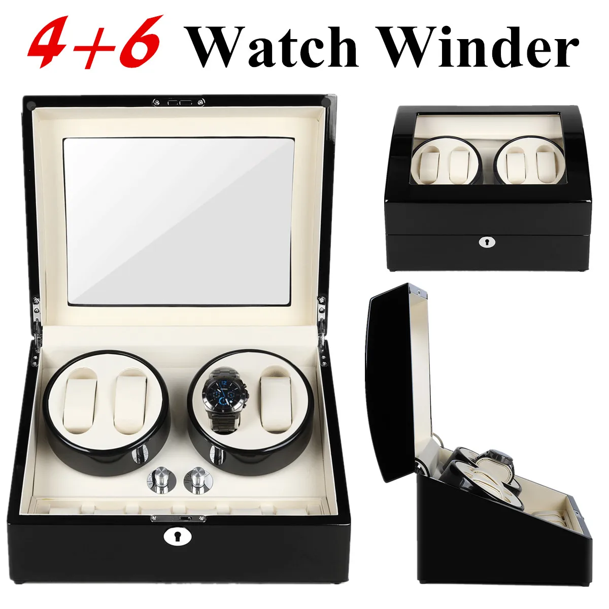 

4+6 Watch Winder Rotator Storage Case PU Leather Automatic Display Box Organizer Silent Operation Collection Decoration Rotation
