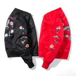 Для мужчин Для женщин мода вышивка куртка с капюшоном цветы письмо Harajuku пару пальто классический уличная ветровка мужская Куртка Пилота