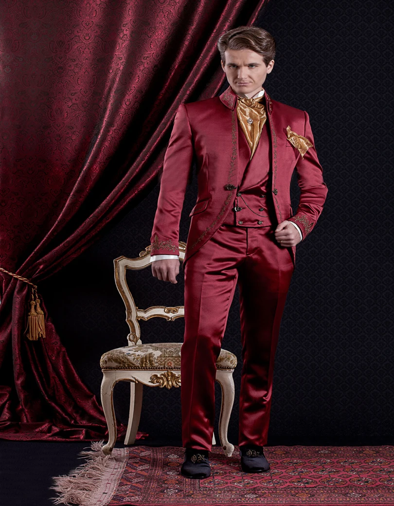 Custom Made 2017 rouge Hommes Costumes Classiques de style Impression De Mariage Costumes Pour Hommes Smokings