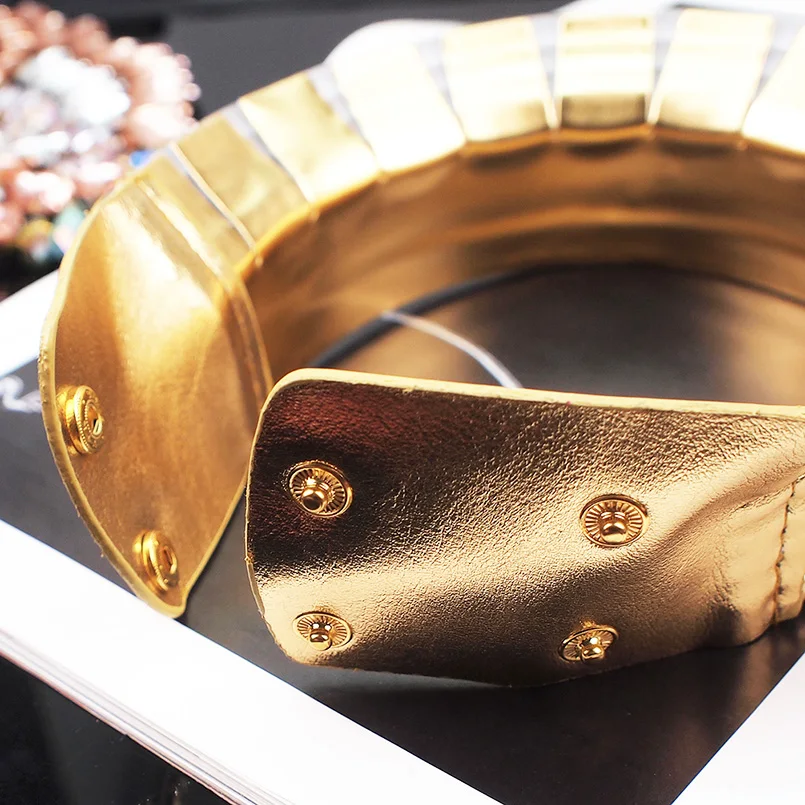 MANILAI Vintage Statement Choker Necklace Women Gold Color Leather Collar Maxi Necklace African Jewelry Adjustable Chokers Big