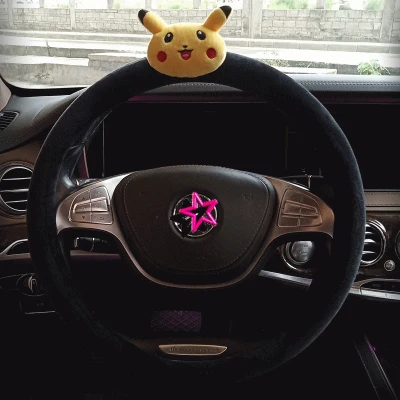 1 шт мультяшный Покемон рулевого колеса автомобиля крышки Симпатичные Покемон Пикачу автомобильный ремень безопасности охватывает ручка ручного тормоза Автомобильные аксессуары - Название цвета: Steering wheel cover