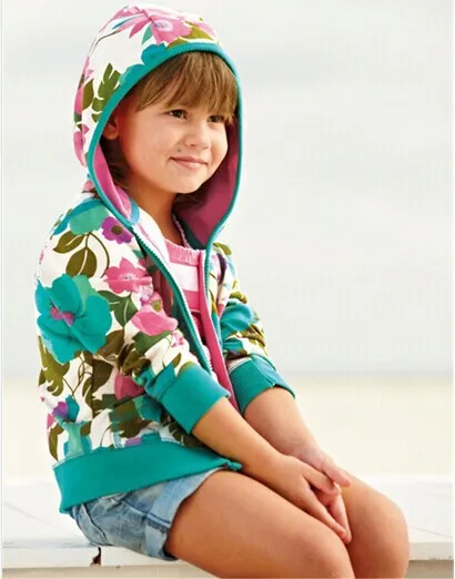 Super quality 2014 French designer children hooded coat Girls brand Autumn Winter floral jackets Kids casual