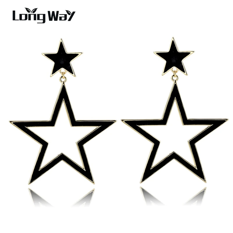

LongWay 2018 Vintage Openwork Star Big Round Statement Drop Earrings For Women Crystal Wedding Earrings SER170004