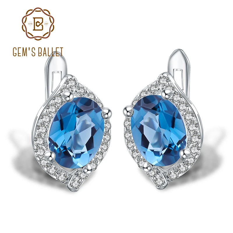 

Gem's Ballet 3.15Ct Natural London Blue Topaz Gemstone Stud Earrings 925 Sterling Silver Fine Jewelry For Women Wedding