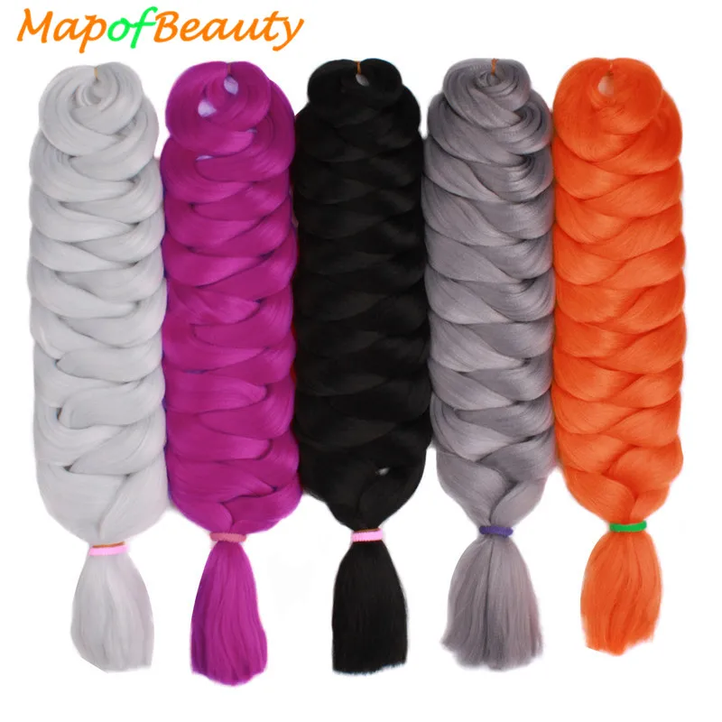 

MapofBeauty 79" 170g/Pack Synthetic False Braiding Hair Extensions Long Jumbo Braids Crochet Hair Orange Silver White Gray Black