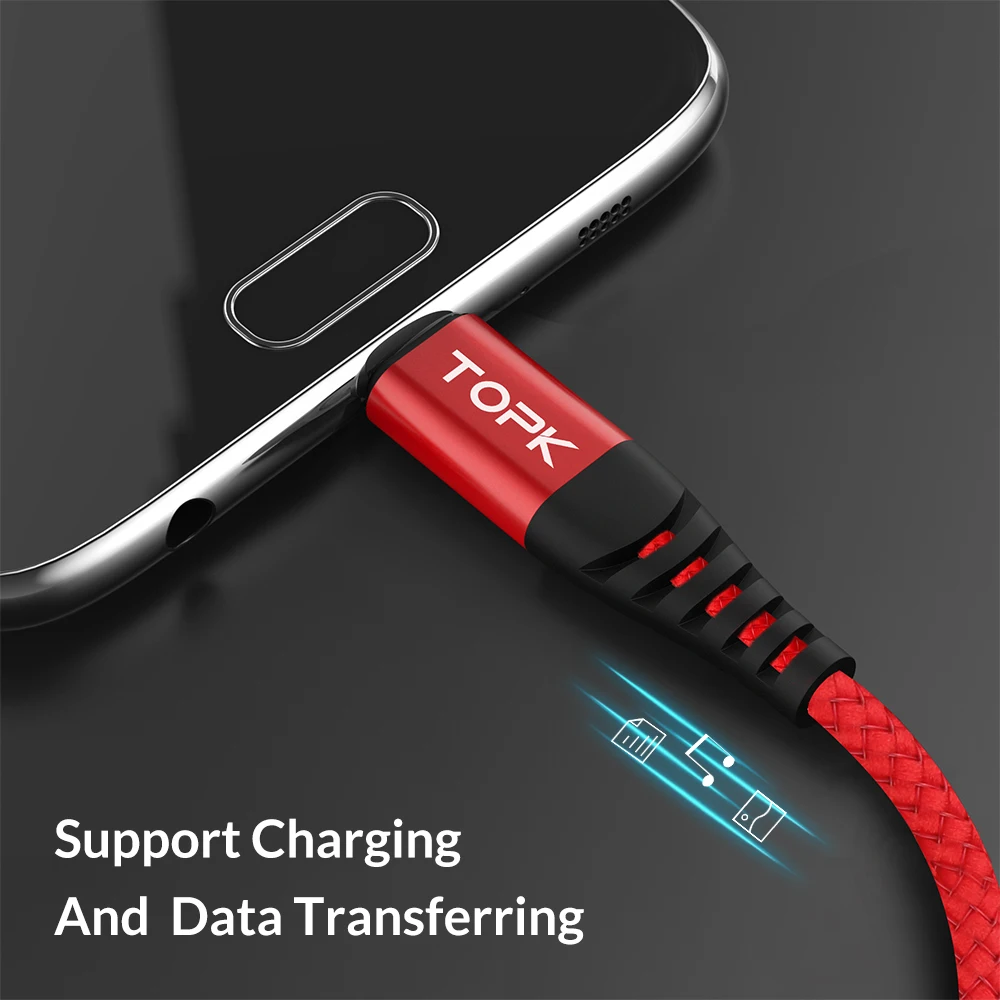 TOPK Hi-Tensile Micro USB Cable Nylon Braid Data Cable For Samsung Galaxy S7 edge S6 Xiaomi Redmi Note 5 Mobile Phone Cables TOPK Hi-Tensile Micro USB Cable Nylon Braid Data Cable For Samsung Galaxy S7 edge S6 Xiaomi Redmi Note 5 Mobile Phone Cables