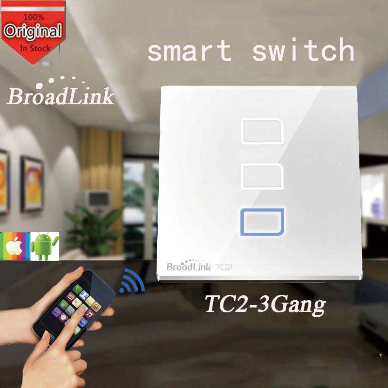 

Broadlink TC2 3 Gang,Switch Relay, Wireless Remote Control Network Wifi Wall Light Touch Switch 433MHZ Smart Home Automation