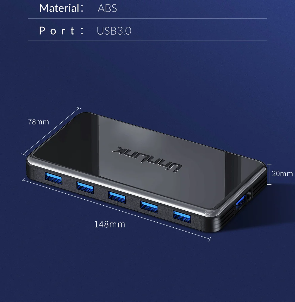 Unnlink USB 3,0 концентратор 7 портов USB разветвитель 1X7 высокоскоростной адаптер для передачи данных 5 Гбит/с для мыши клавиатуры ноутбука ультрабука компьютера U диска