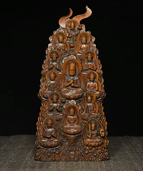 

christmas Chinese Buddhism Boxwood wood Mahavairocana Shakyamuni 13 Buddha Statue Shrine new Year