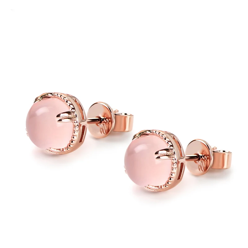 EDI 7 мм, натуральные круглые серьги из розового кварца, 925 пробы, серебряные серьги-гвоздики для женщин, хорошее ювелирное изделие, простой дизайн, подарок для девушек - Цвет камня: Розовый