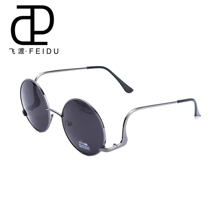 FEIDU Flat Top Steampunk Round Sunglasses Women Men Coating Sunglass