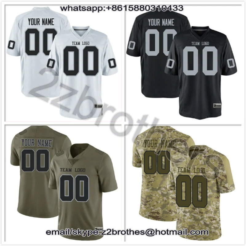 

OEM Factory Wholesale Custom American Football Jersey Design DIY Logo Stitch Sew Team T-Shirt Oakland 2019 Draft White Black Men