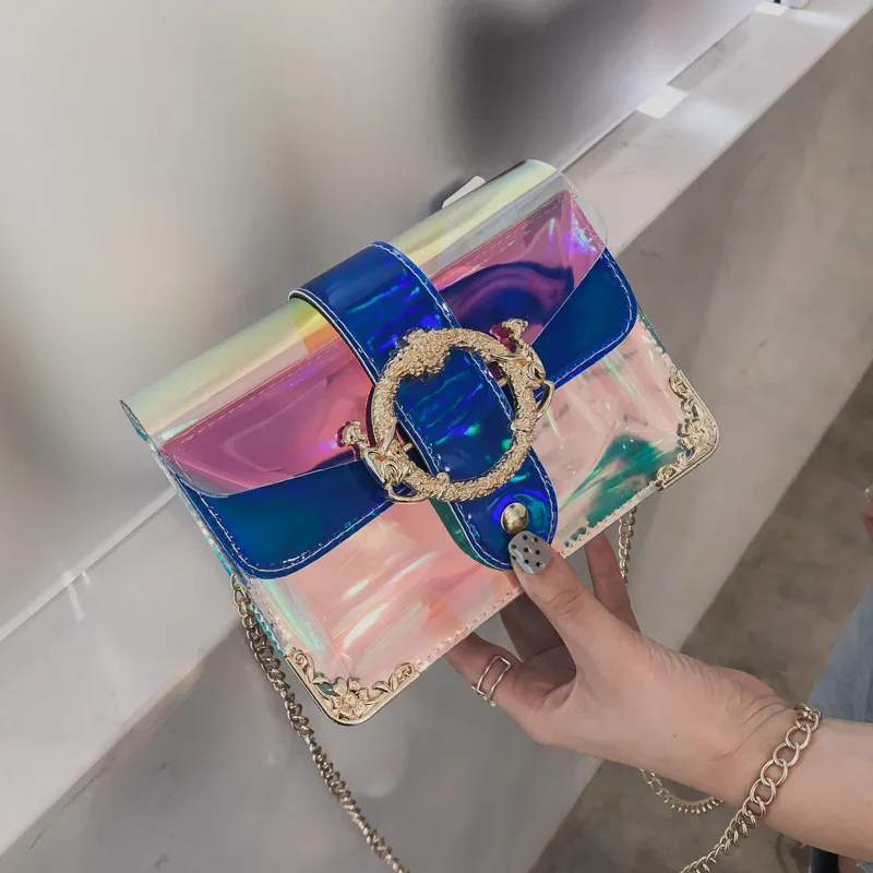 

Women Transparent Bag Clear PVC Jelly Small Tote Messenger Bags Laser Holographic Shoulder Bags Female Lady Sac Femme Bandoulier