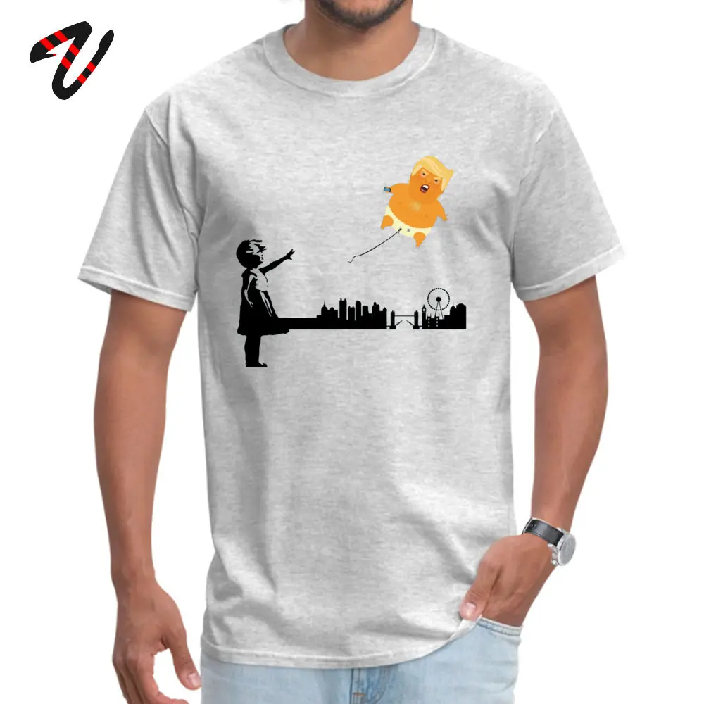 Normal Hip hop Tshirts for Men Cotton Autumn Tees Crazy Tops Shirts Short Sleeve Funky Round Collar Wholesale Trump baby Blimp Balloon Girl -14697 grey