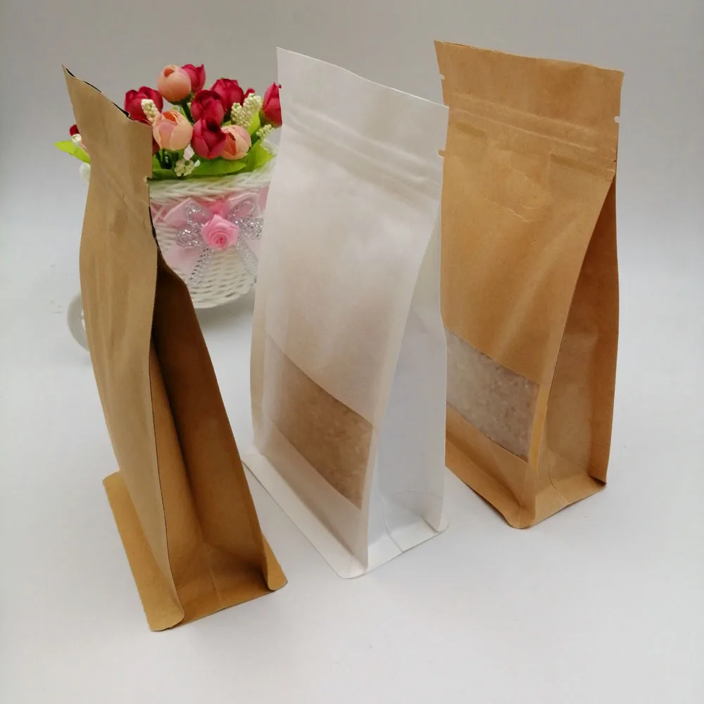 10x20x6 см 50 шт белый/коричневый крафт-бумажный мешок для подарков рождественские еда чайные Конфеты Замок на молнии крафт-бумажный мешок с окном стенд мешок