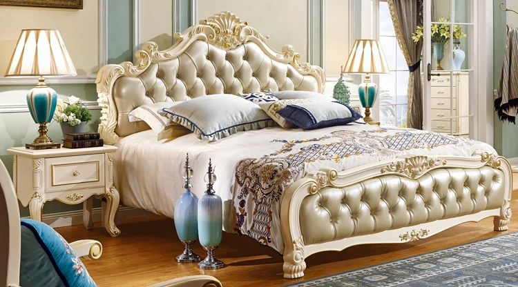 The newest european leather wooden king size bed carved design with drawer - 905 The newest european leather wooden king size bed carved design with drawer - 905