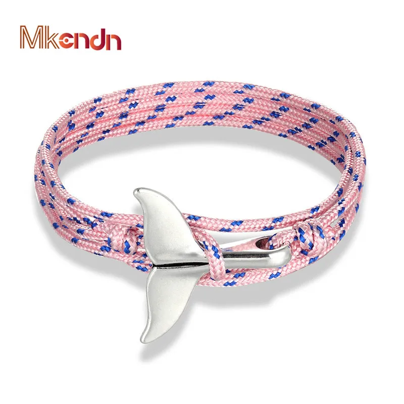 

MKENDN Women Whale Tail Anchor Bracelets Men Charm Nautical Survival Multilayers Rope Chain Paracord Bracelet Wrap Metal Hooks